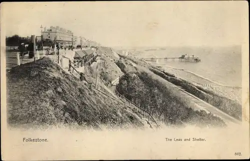 Ak Folkestone Kent South East England, The Leas and Shelter