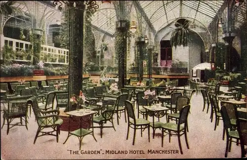 Ak Manchester North West England, Midland Hotel, The Garden