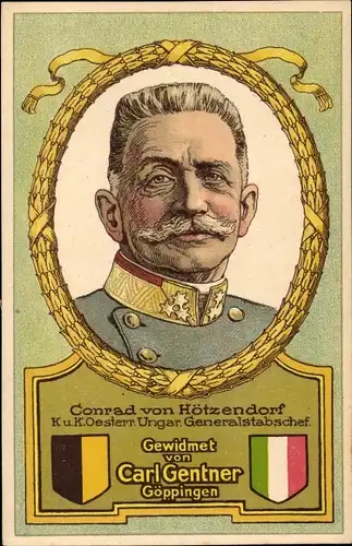 Ak Porträt Generalstabschef Conrad von Hötzendorf, Carl Gentner, Goldperle