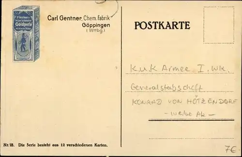 Ak Porträt Generalstabschef Conrad von Hötzendorf, Carl Gentner, Goldperle