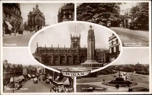 Ak Wigan North West England, Parish Church, War Memorial, Market Place, Mesnes Park