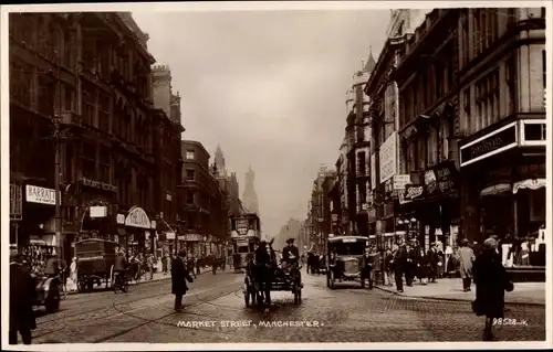 Ak Manchester North West England, Market Street, Tram