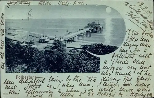 Mondschein Ak Folkestone Kent South East England, The Pier