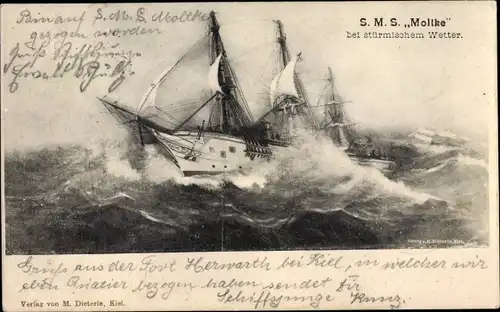Ak Deutsches Kriegsschiff, SM Schulschiff Moltke, Gedeckte Korvette, Kaiserliche Marine