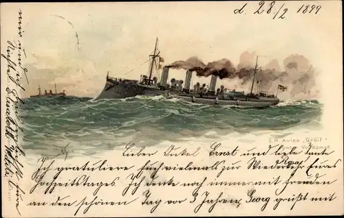 Künstler Litho Bohrdt, Hans, Deutsches Kriegsschiff, SMS Greif, Aviso