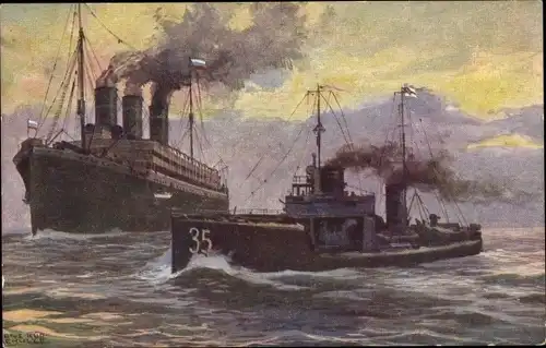 Künstler Ak Schulze, Hans Rudolf, Kaperung eines russischen Hilfskreuzers, deutsches Torpedoboot