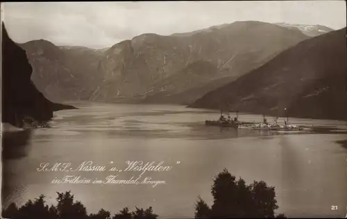 Ak Norwegen, Deutsches Kriegsschiff, SMS Nassau und Westfalen, Schlachtkreuzer, Kaiserliche Marine