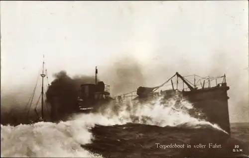 Ak Deutsches Kriegsschiff, Torpedoboot in voller Fahrt, Kaiserliche Marine