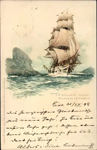 Künstler Litho Bohrdt, Hans, Deutsches Kriegsschiff, SMS Stosch, Schulschiff, gedeckte Korvette