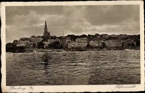 Ak Flensburg in Schleswig Holstein, Hafenansicht, Blick auf den Ort