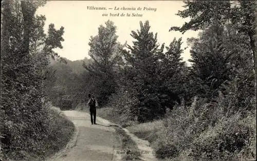 Ak Villennes Yvelines, Le chemin de Poissy au bord de la Seine