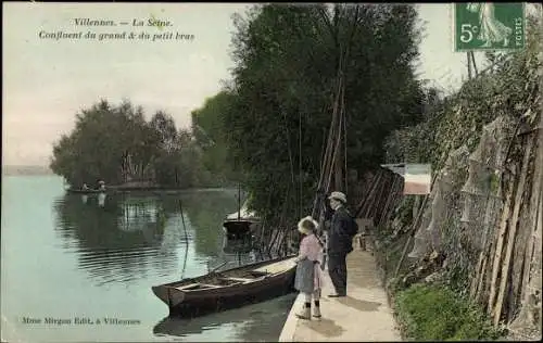 Ak Villennes Yvelines, La Seine, Confluent du grand et du petit bras