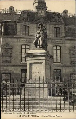 Ak Le Grand Andely Eure, Statue Nicolas Poussin