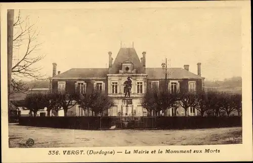 Ak Vergt de Biron Dordogne, La Mairie et le Monument aux Morts