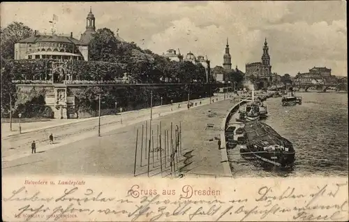 Ak Dresden Zentrum Altstadt, Belvedere und Landeplatz