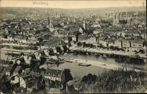Ak Würzburg am Main Unterfranken, Luftbild der Stadt