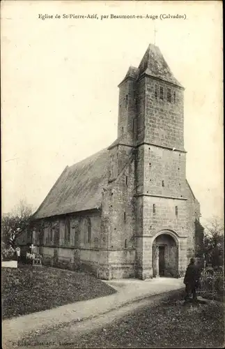 Ak Saint Pierre Azif Calvados, L'Eglise par Beaumont en Auge