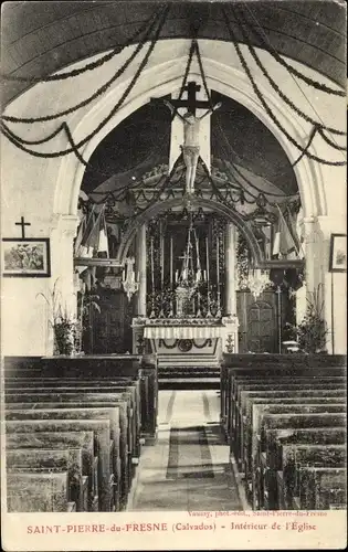 Ak Saint Pierre de Fresné Calvados, Interieur de l'Eglise