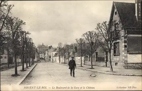 Ak Nogent le Roi Eure et Loir, Le Boulevard de la Gare et le Chateau