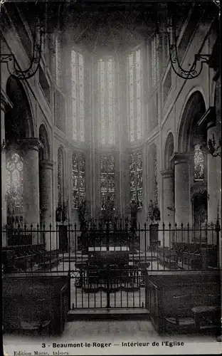 Ak Beaumont le Roger Eure, Interieur de l'Eglise