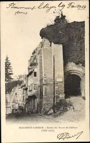 Ak Beaumont le Roger Eure, Entree des Ruines de l'Abbaye