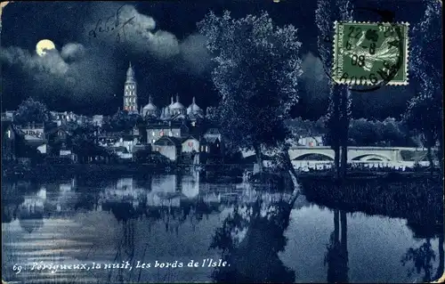 Mondschein Ak Périgueux Nouvelle-Aquitaine Dordogne, Le bords de l'Isle