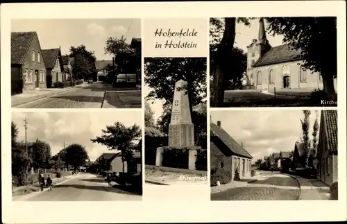 Ak Hohenfelde Schleswig Holstein, Denkmal, Kirche, Straßenpartie