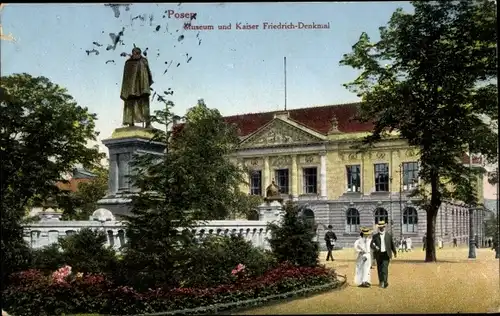 Ak Poznań Posen, Museum und Kaiser Friedrich Denkmal