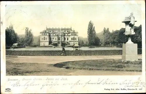 Ak Dresden Zentrum Altstadt, Palais mit Teich, großer Garten