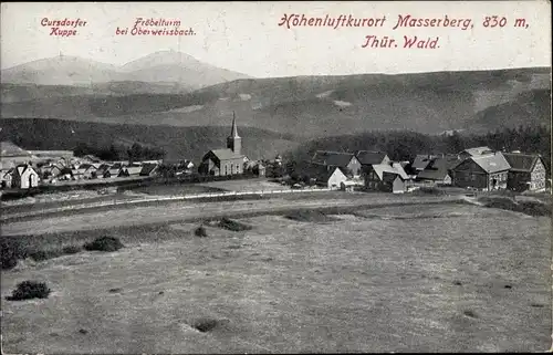 Ak Masserberg in Thüringen, Cursdorfer Kuppe, Fröbelturm, Teilansicht mit Kirche