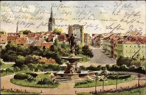 Künstler Ak Woltze, P.,  Weimar in Thüringen, Blick vom Museum, Stadt, Park mit Brunnen