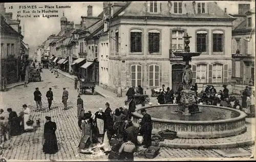 Ak Fismes Marne, Place Lamotte et Rue de la Huchette, Marche aux Legumes