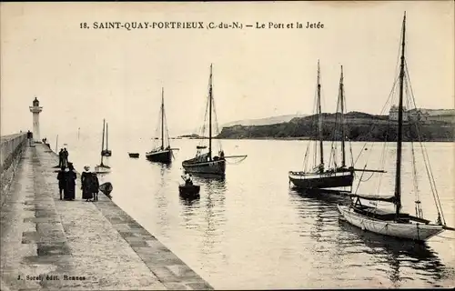 Ak Saint Quay Portrieux Cotes d'Armor, Le Port et la Jetee