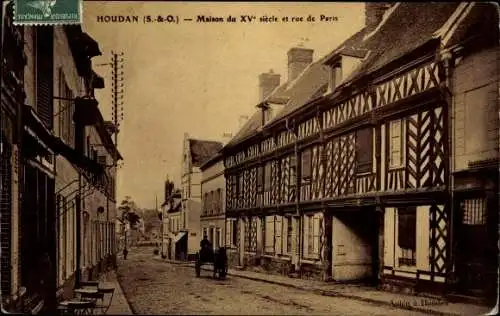 Ak Houdan Yvelines, Maison du XV siecle et rue de Paris
