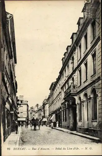 Ak Bernay Eure, Rue d'Alencon, Hotel du Lion d'Or