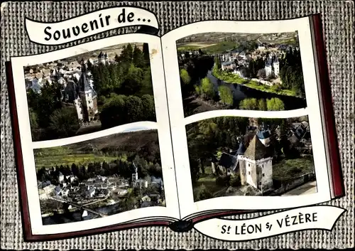 Passepartout Ak Saint Leon sur Vezere Dordogne, Chateau de Clerans, Vue générale