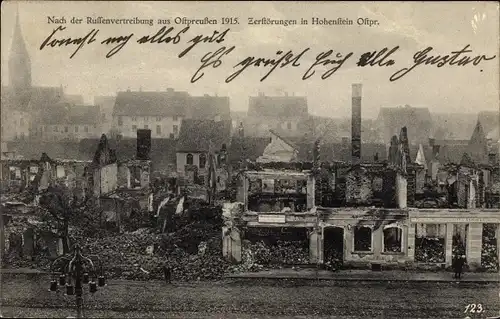 Ak Olsztynek Hohenstein Ostpreußen, Nach der Russenvertreibung, 1915, Zerstörungen