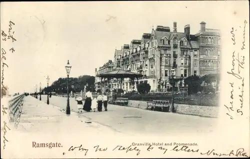Ak Ramsgate South East England, Granville Hotel, Promendade