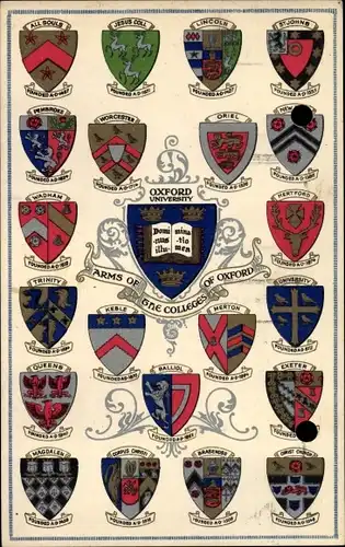 Wappen Ak Oxford South East England, Arms of the Colleges