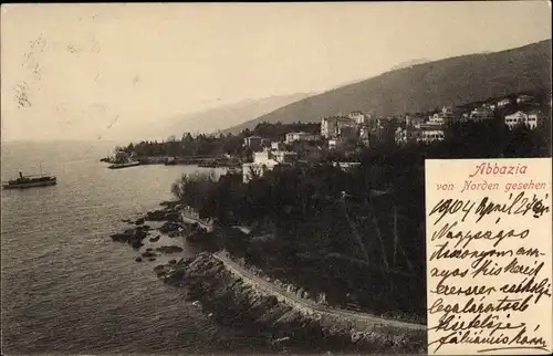 Ak Opatija Abbazia Kroatien, Blick auf den Ort von Norden aus, Österreichischer Dampfer