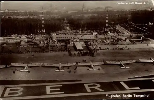 Ak Berlin Tempelhof, Flughafen, Deutsche Lufthansa, Flugzeuge