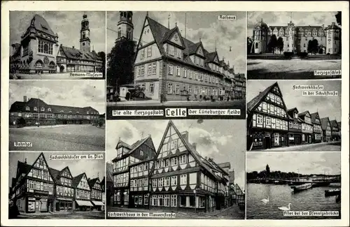 Ak Celle in Niedersachsen, Rathaus, Bahnhof, Herzogsschloss, Museum, Allerpartie