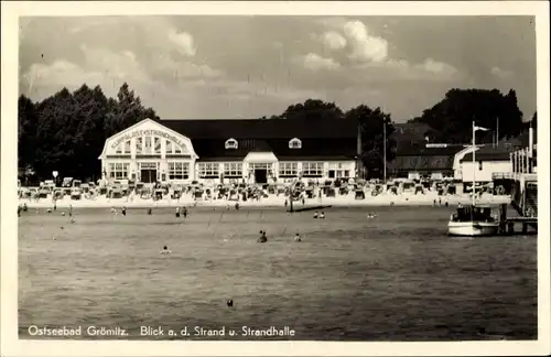 Ak Ostseebad Grömitz in Holstein, Strand und Strandhalle