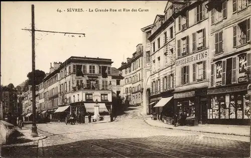 Ak Sevres Hauts de Seine, La Grande Rue et Rue des Caves