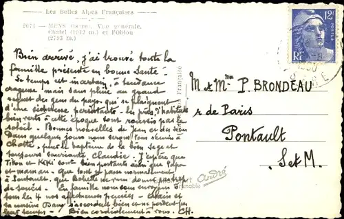 Ak Mens Isere, Vue generale, Chatel et l'Obiou