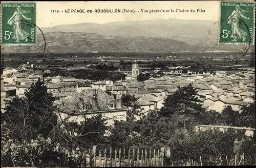 Ak Le Peage de Roussillon Isere, Vue generale et la Chaine du Pilat