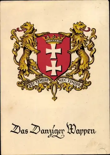 Wappen Ak Gdańsk Danzig, Stadtwappen, Nec temere nec timide
