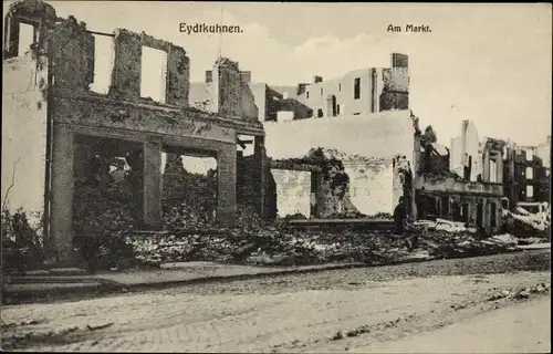 Ak Tschernyschewskoje Eydtkuhnen Ostpreußen, Am Markt, Kriegszerstörungen, I WK
