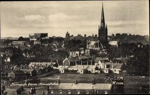 Ak Norwich Norfolk East of England, View from Mousehold, church