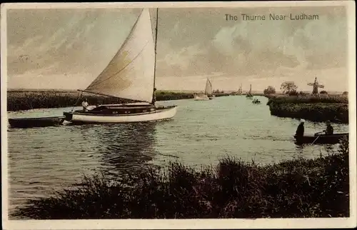 Ak Ludham East of England, The Thurne, Segelboot, Ruderboot